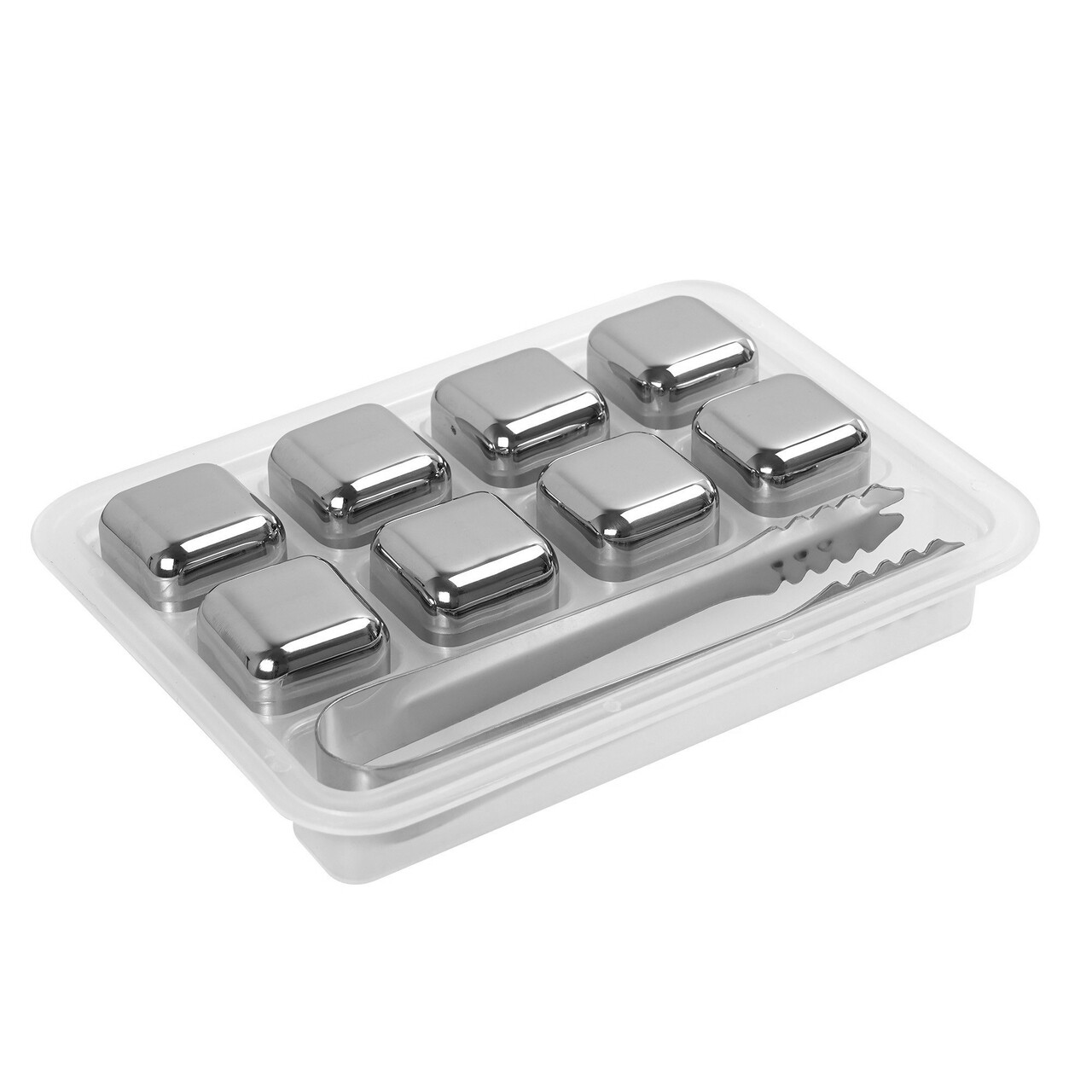 Set 8 cuburi pentru racirea bauturilor si cleste, inox - Zokura - imagine 5